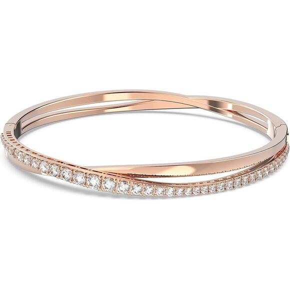 Swarovski Pulsera Twist Bangle Bracelet White Rose Gold-Tone Plated 5620552 NIB